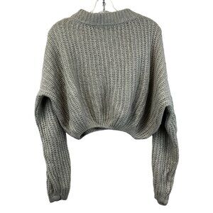 Simplee Cropped Drop Shoulder Knit Sweater Gray Mock Neck One Size Fits All